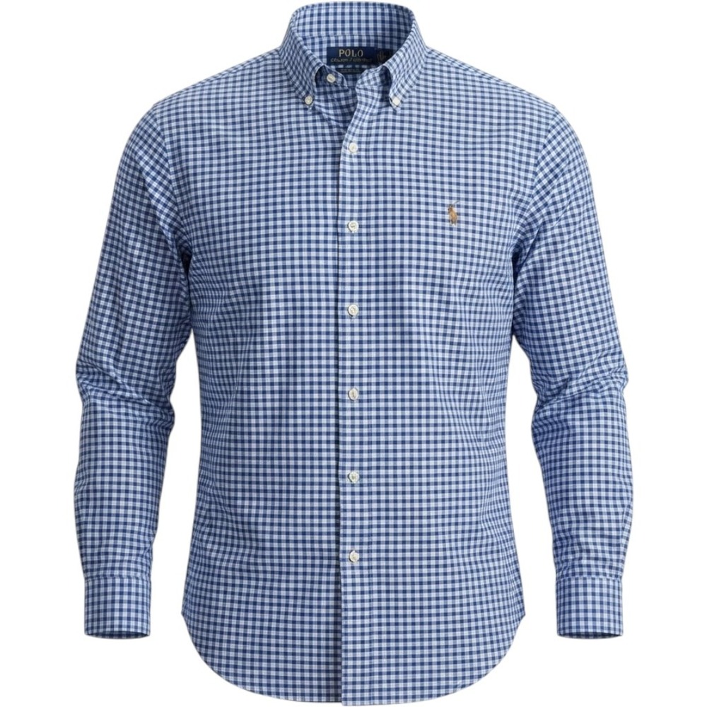 Ralph Lauren Men's Long Sleeve Button Down Shirt XXL Blue Gingham Plaid Check